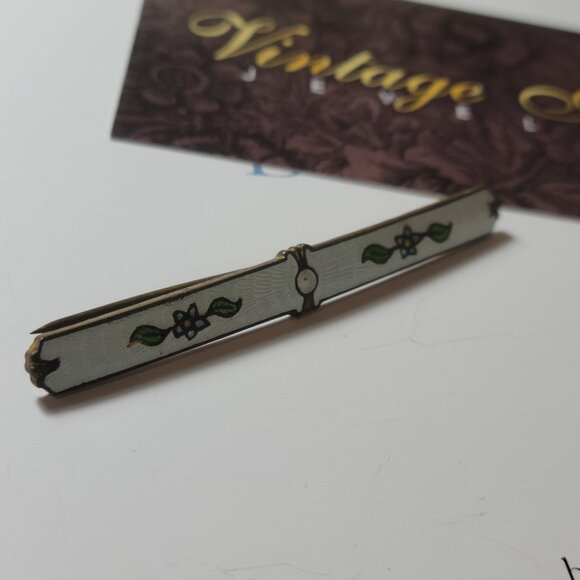 Guilloche Bar Pin Antique Art Deco Enamel Art Great Condition - Picture 1 of 6